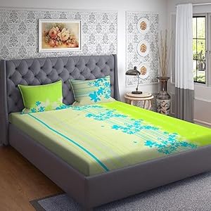 WSOKO 100% Cotton 400 TC Premium Super King Size Bedsheet for Double Bed (108 x 108 Inch) with 2 Pillow Covers Set (17 x 27 Inch) Designer Printed Bedsheet