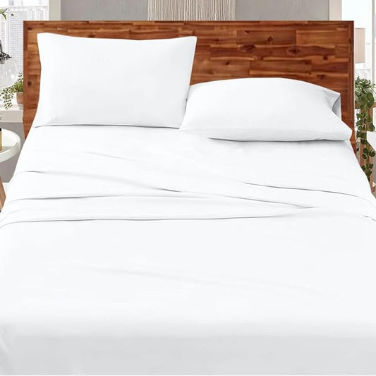 wsoko Bedsheets for Double Bed - Microfiber Plain Queen Size Bed Sheet Include Pillow Cover, Ultra Soft | for Home, Hotel, Villa, Resort and Guest House_White Solid