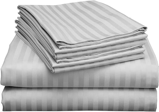WSOKO 400 TC 100% Cotton Satin Stripe Single Bed Sheet - Premium Hotel Bedsheet and 2 Pillow Covers Set for Hotels, Guest House & B&B (108"X108"