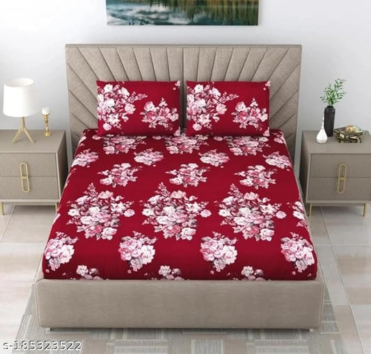 WSOKO 100% Cotton 400 TC Premium Super King Size Bedsheet for Double Bed (108 x 108 Inch) with 2 Pillow Covers Set (17 x 27 Inch) Designer Printed Bedsheet