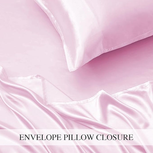 Cloth Fusion Satin Bedsheet for King Size Bed, Perfect for Romantic Night, Excellent Gift for All Celebrations, Set of 1 Satin Sheet 108"X108" & 2 Pillow Covers (Baby Pink)| H603 | 115 TC