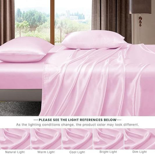 Cloth Fusion Satin Bedsheet for King Size Bed, Perfect for Romantic Night, Excellent Gift for All Celebrations, Set of 1 Satin Sheet 108"X108" & 2 Pillow Covers (Baby Pink)| H603 | 115 TC