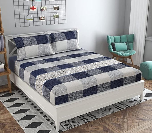 WSOKO 100% Cotton 400 TC Premium Super King Size Bedsheet for Double Bed (108 x 108 Inch) with 2 Pillow Covers Set (17 x 27 Inch) Designer Printed Bedsheet