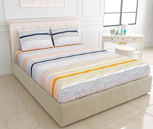 WSOKO 100% Cotton 400 TC Premium Super King Size Bedsheet for Double Bed (108 x 108 Inch) with 2 Pillow Covers Set (17 x 27 Inch) Designer Printed Bedsheet