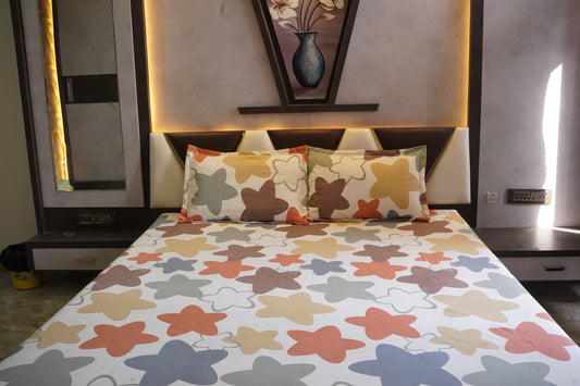WSOKO 100% Cotton 400 TC Premium Super King Size Bedsheet for Double Bed (108 x 108 Inch) with 2 Pillow Covers Set (17 x 27 Inch) Designer Printed Bedsheet